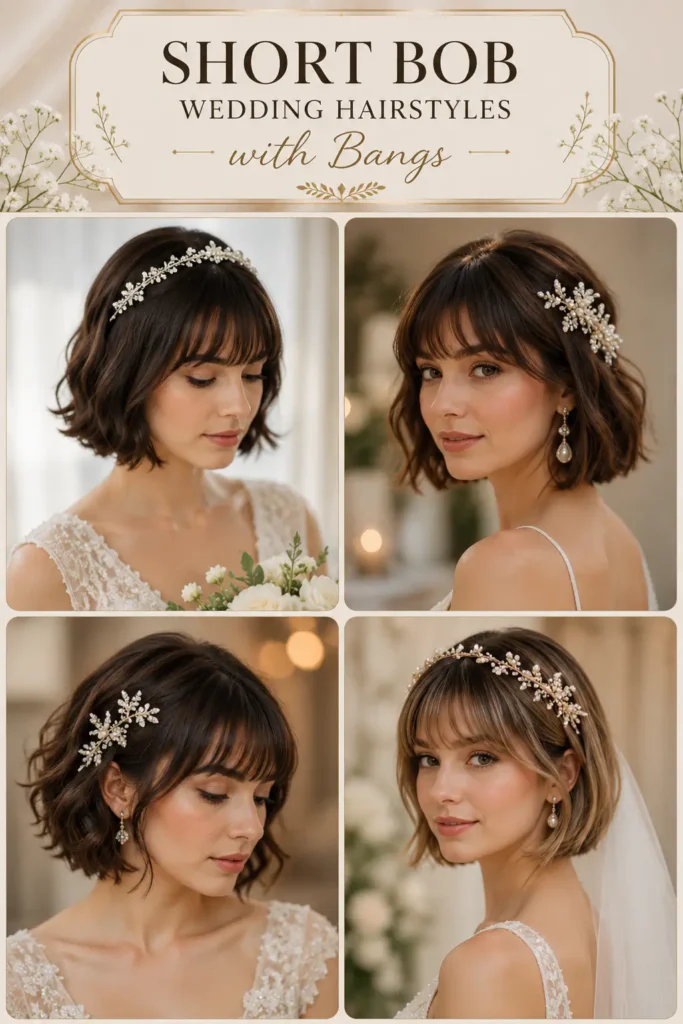 11. Short Bob Wedding Hairstyles with Bangs