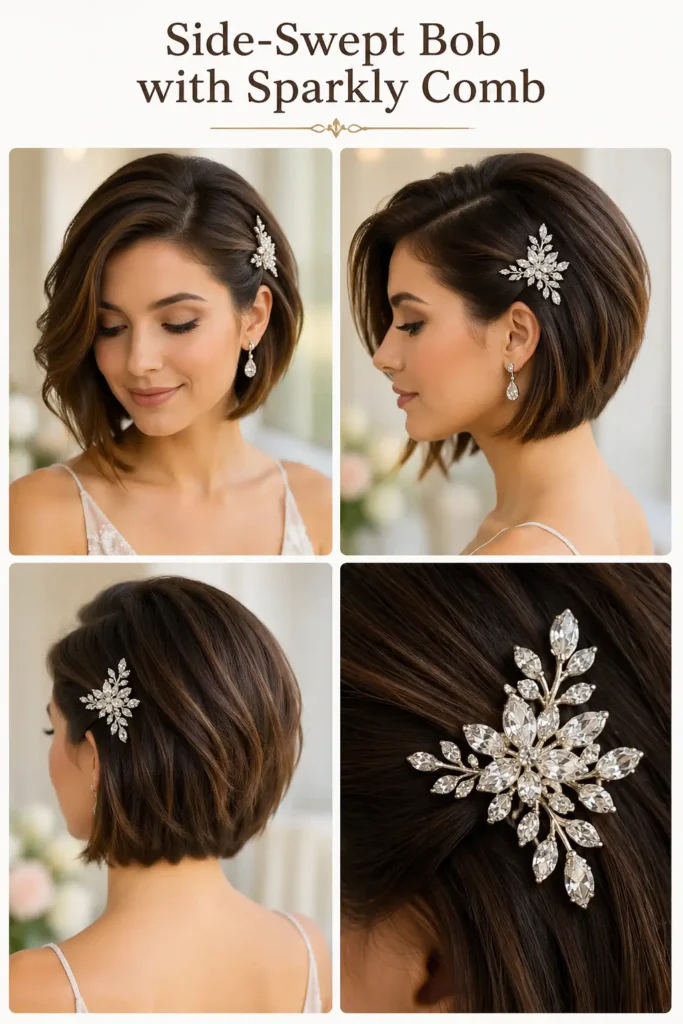 19. Side-Swept Bob with Sparkly Comb