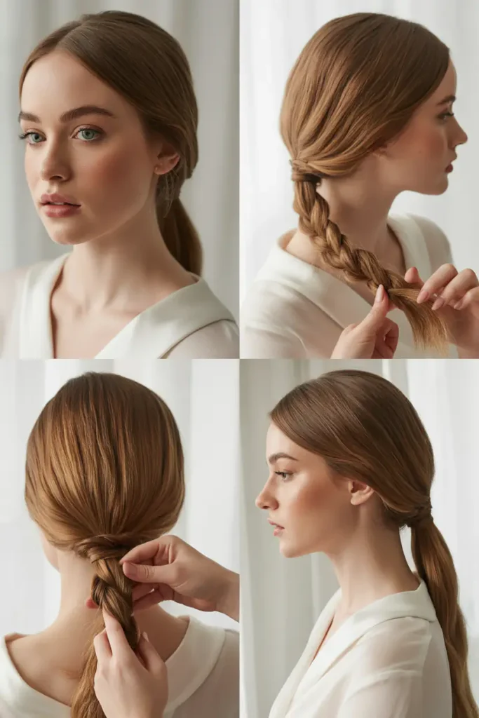 16. Sleek Braided Low Ponytail for Modern Brides