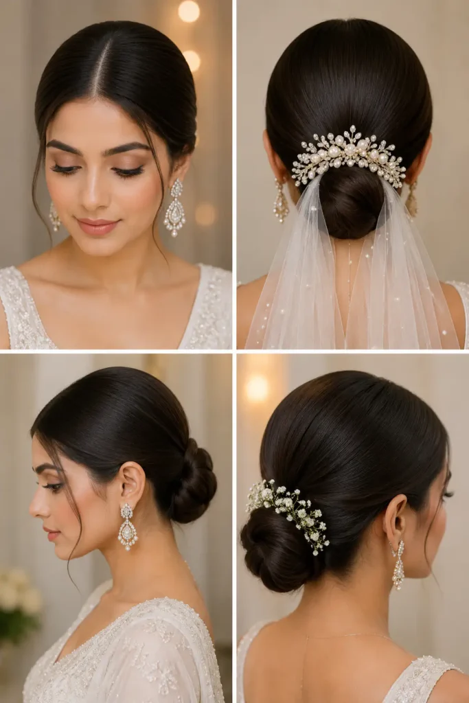 2. Sleek Center-Part Bridal Bun