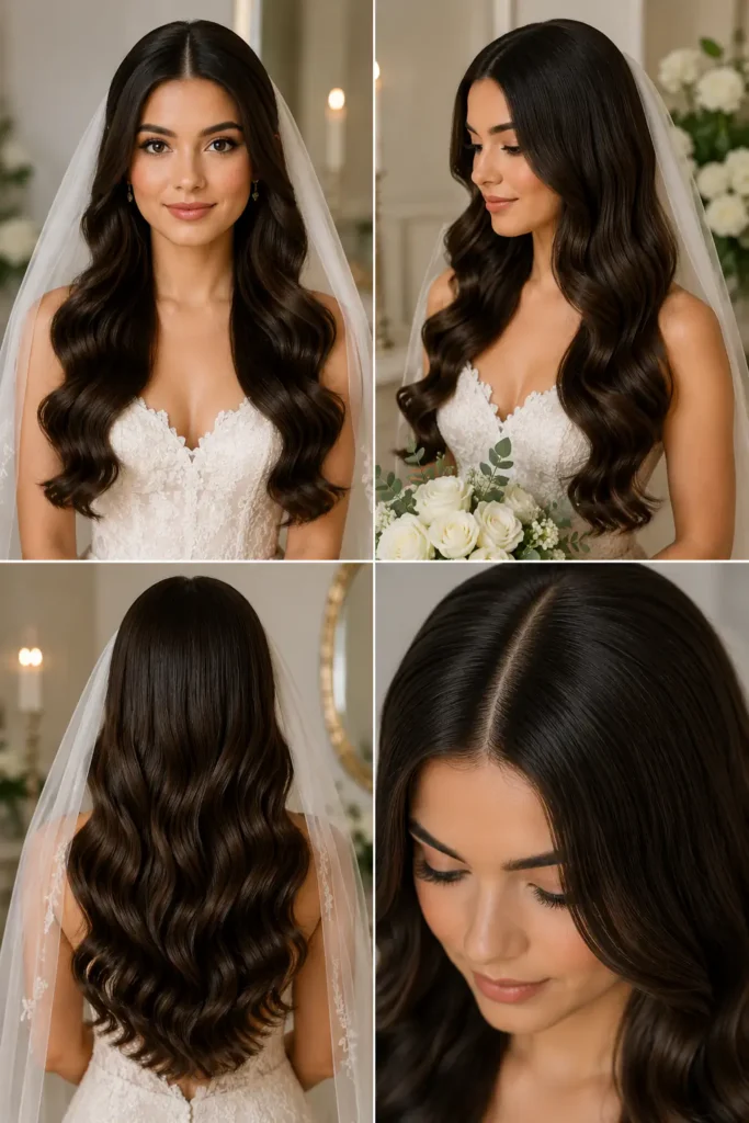 14. Sleek Center-Part Wedding Waves