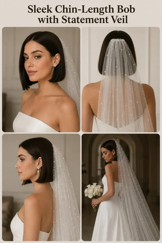 8. Sleek Chin-Length Bob with Statement Veil