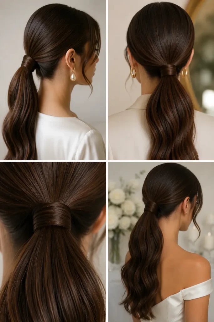 7. Sleek Low Ponytail with Wrapped Base