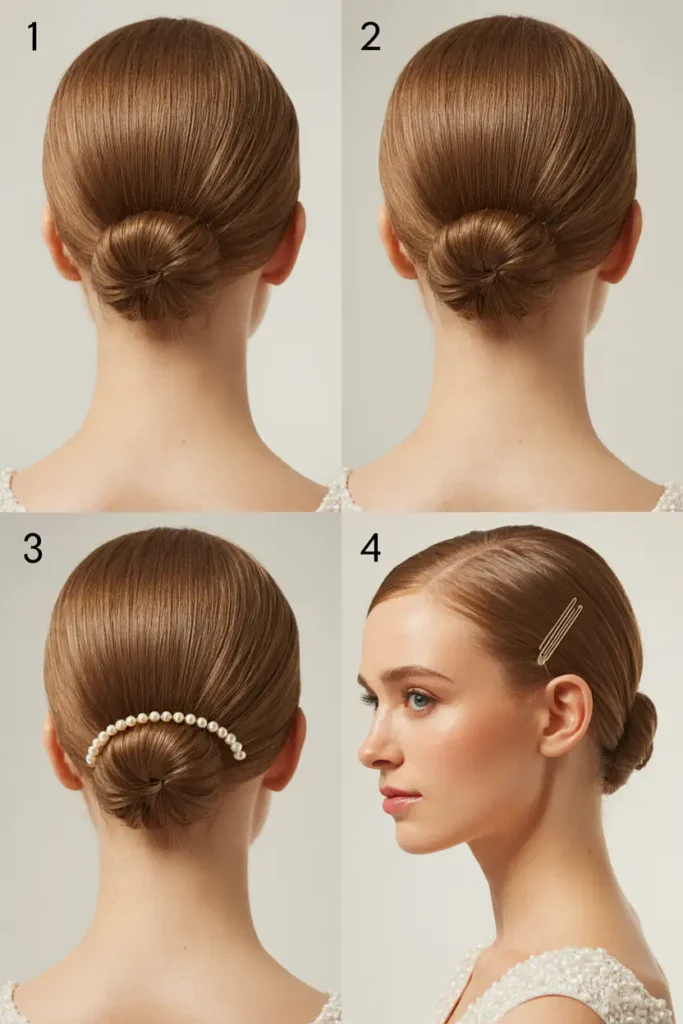 14. Sleek Mini Bun With Pearl Accent Comb