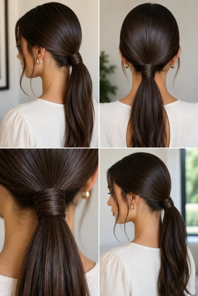11. Smooth Low Ponytail with Wrapped Base