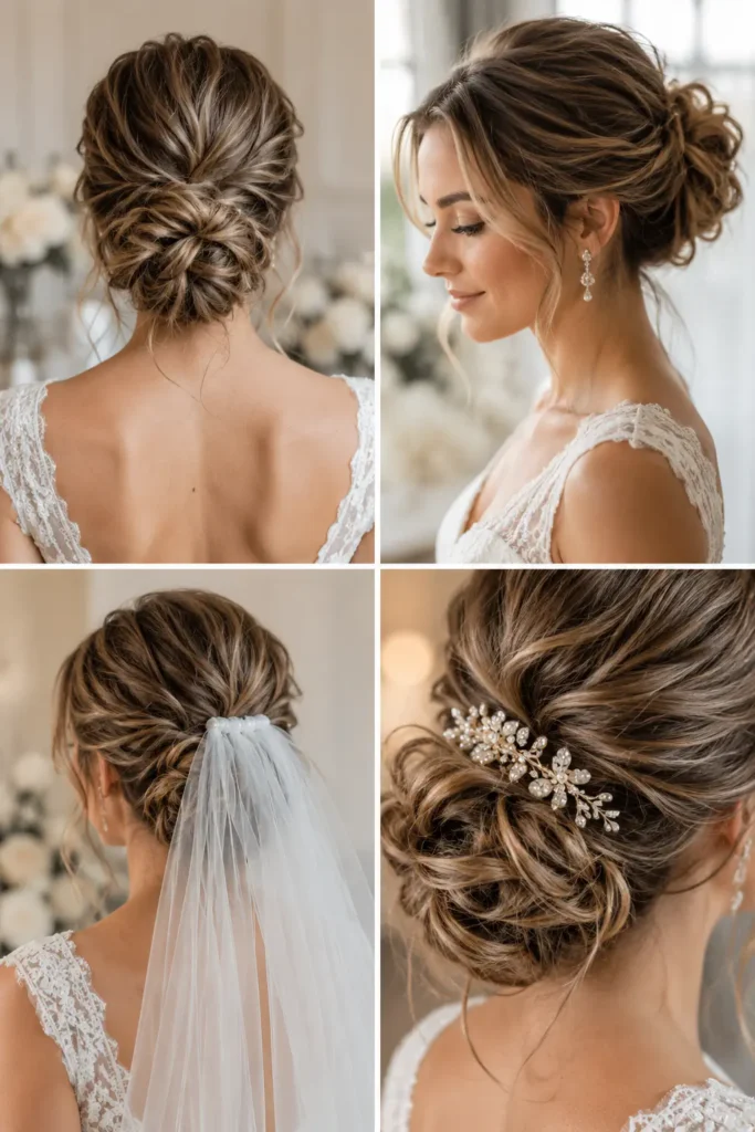 18. Soft Messy Bun with Veil-Friendly Shape