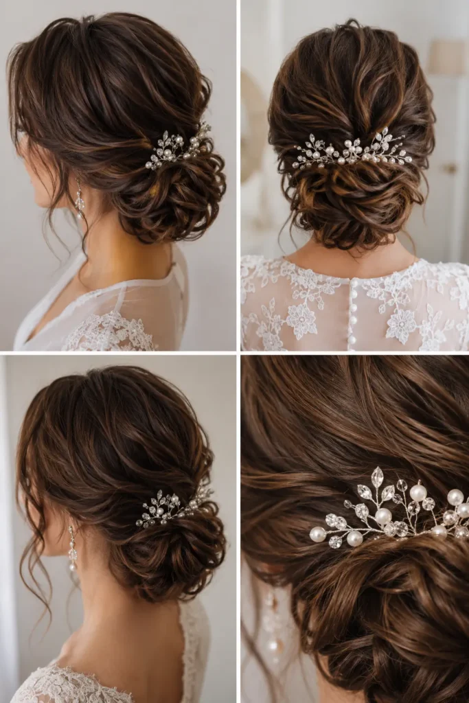 12. Soft Textured Chignon with Bridal Pins
