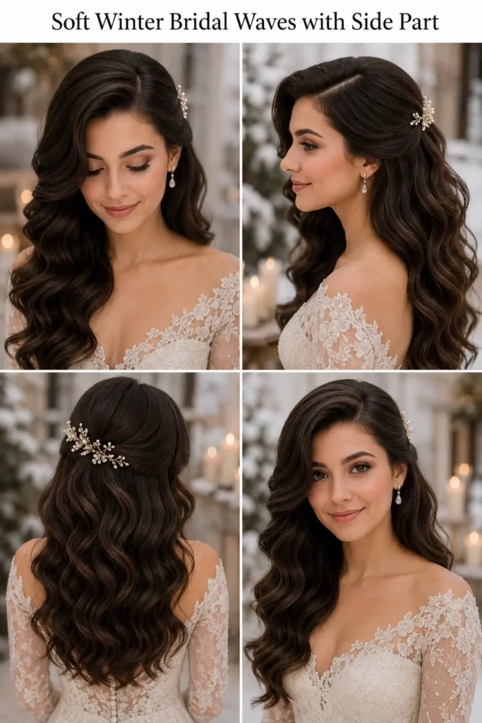2. Soft Winter Bridal Waves with Side Part