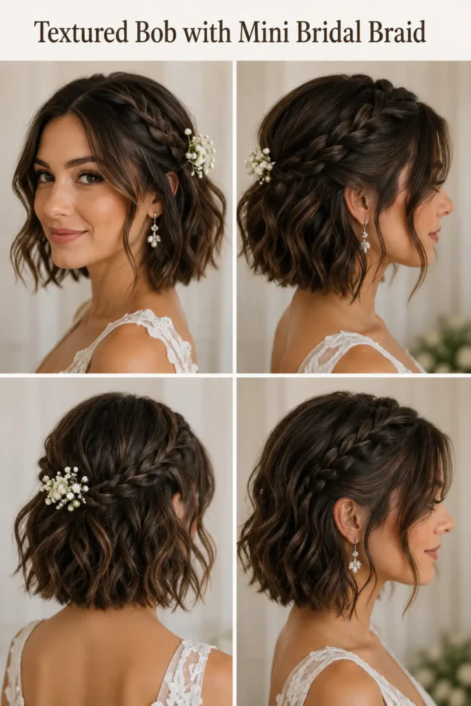 4. Textured Bob with Mini Bridal Braid