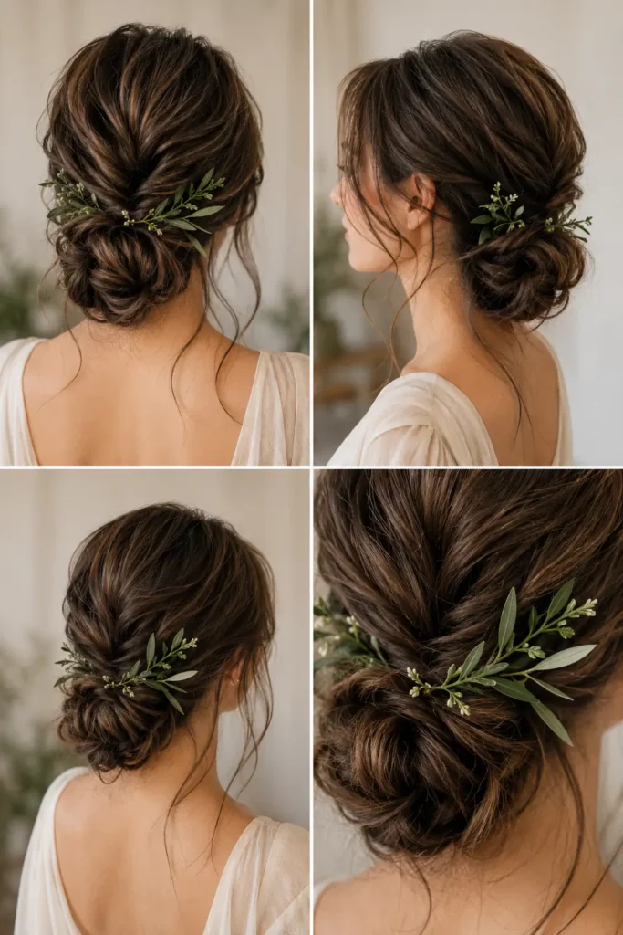 19. Textured Low Knot with Greenery Accents