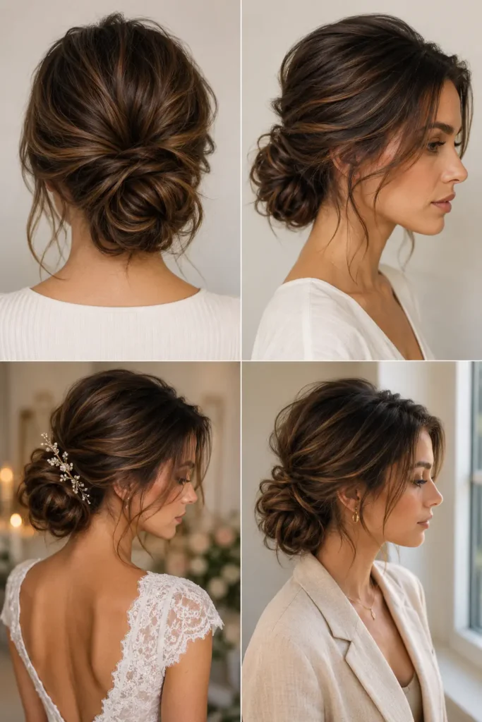 6. Tousled Low Bun with Soft Side Volume