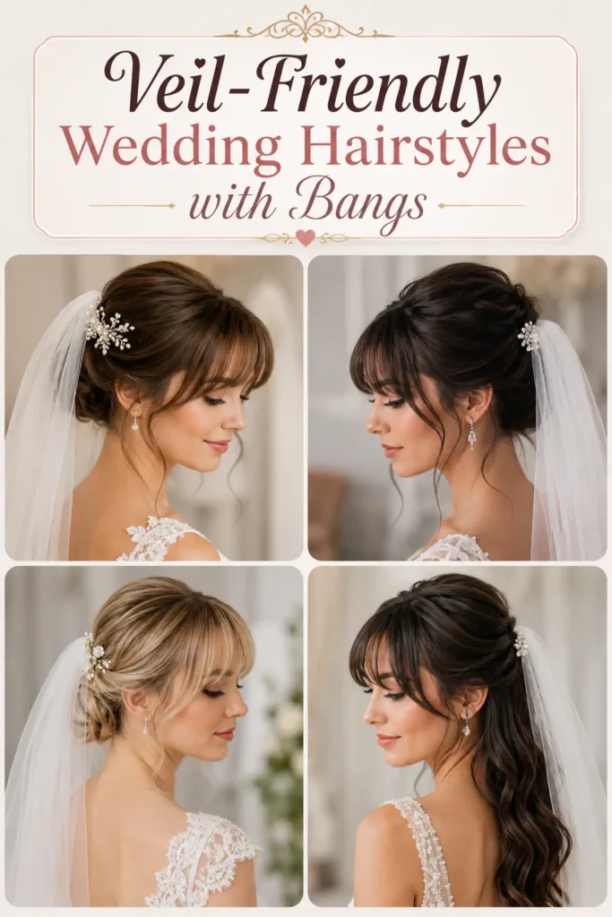 19. Veil-Friendly Wedding Hairstyles with Bangs