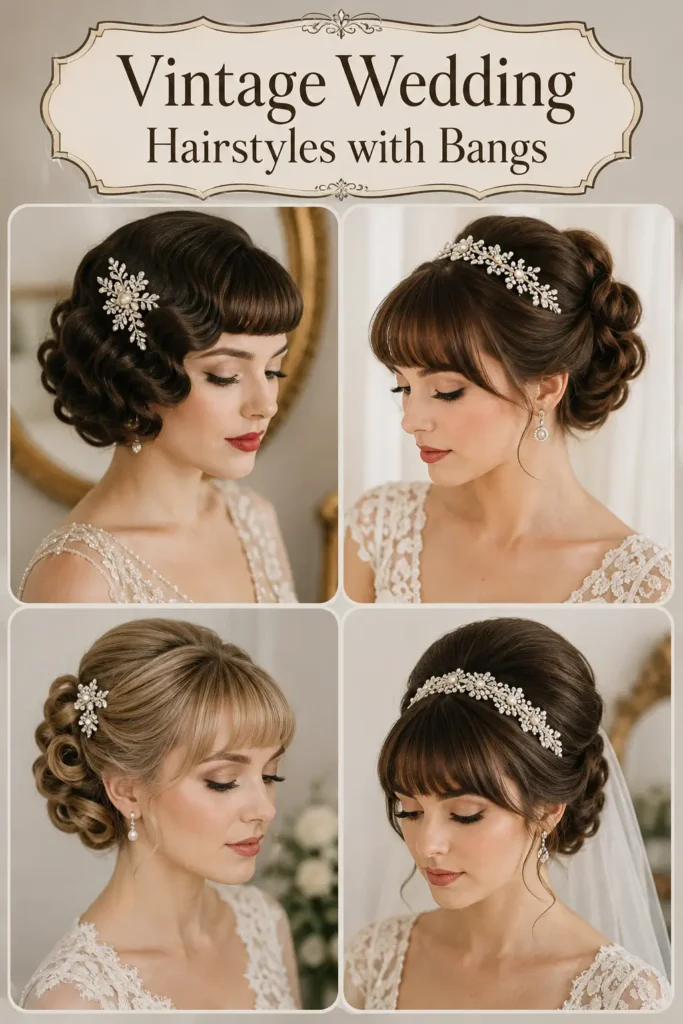 9. Vintage Wedding Hairstyles with Bangs
