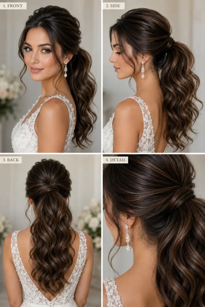 7. Voluminous Bridal Ponytail with Loose Waves