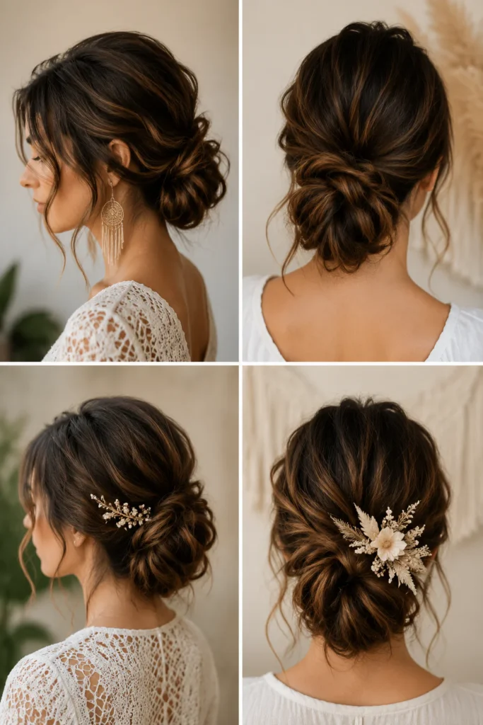 8. Boho Chic Low Knot Updo