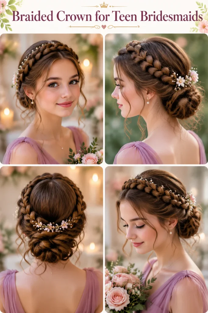 2. Braided Crown for Teen Bridesmaids