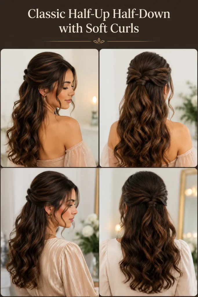 1. Classic Half-Up Half-Down with Soft Curls