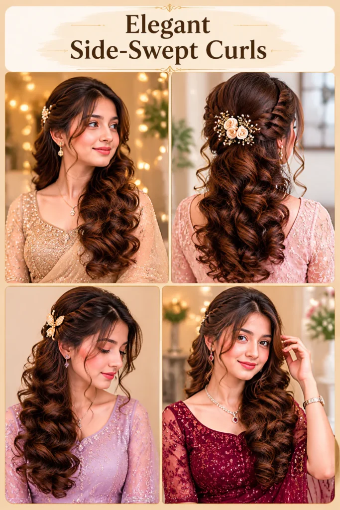 4. Elegant Side-Swept Curls