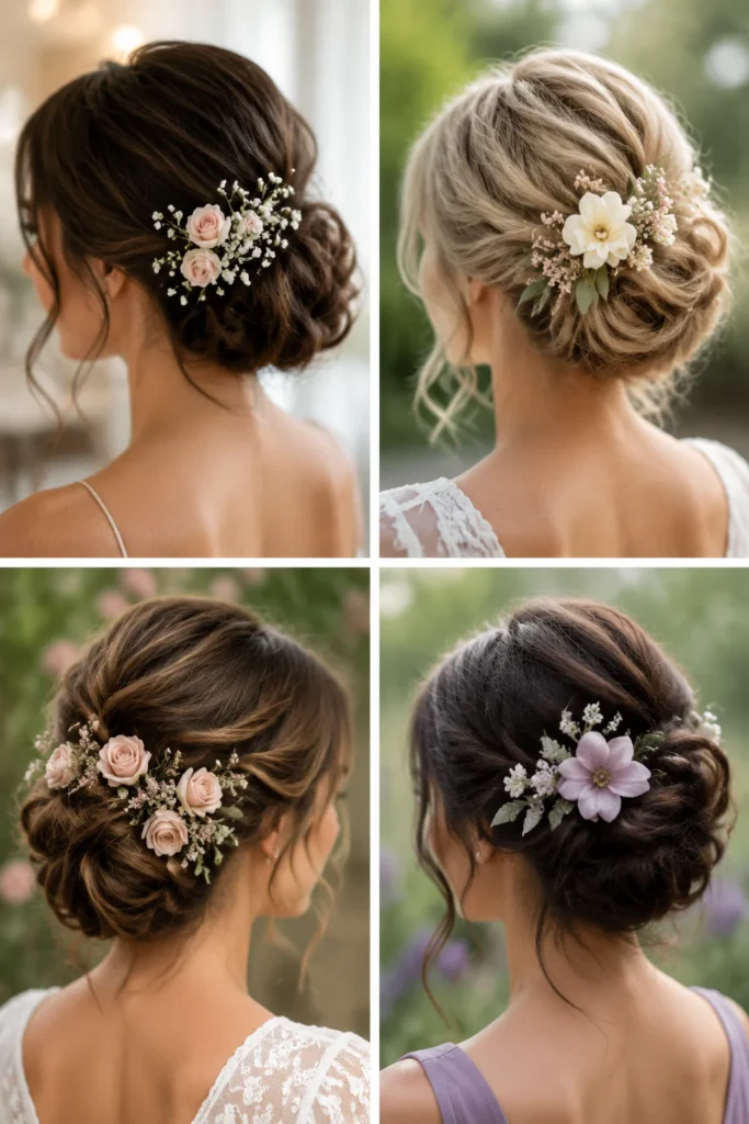 11. Floral Accent Soft Updo Ideas