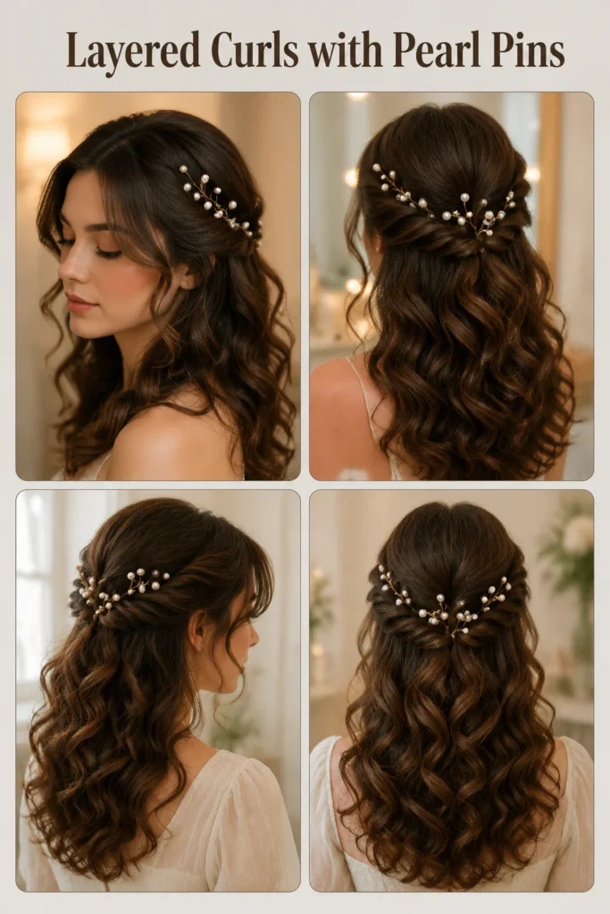 14. Layered Curls with Pearl Pins