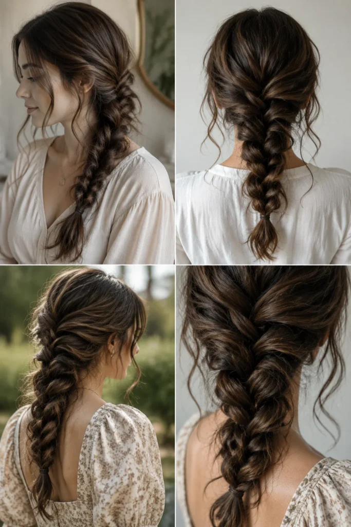 23. Low Messy Braid with Loose Strands