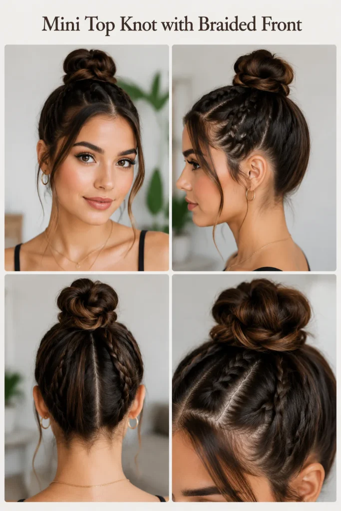 8. Mini Top Knot with Braided Front