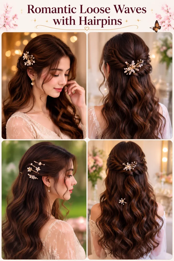 7. Romantic Loose Waves with Hairpins