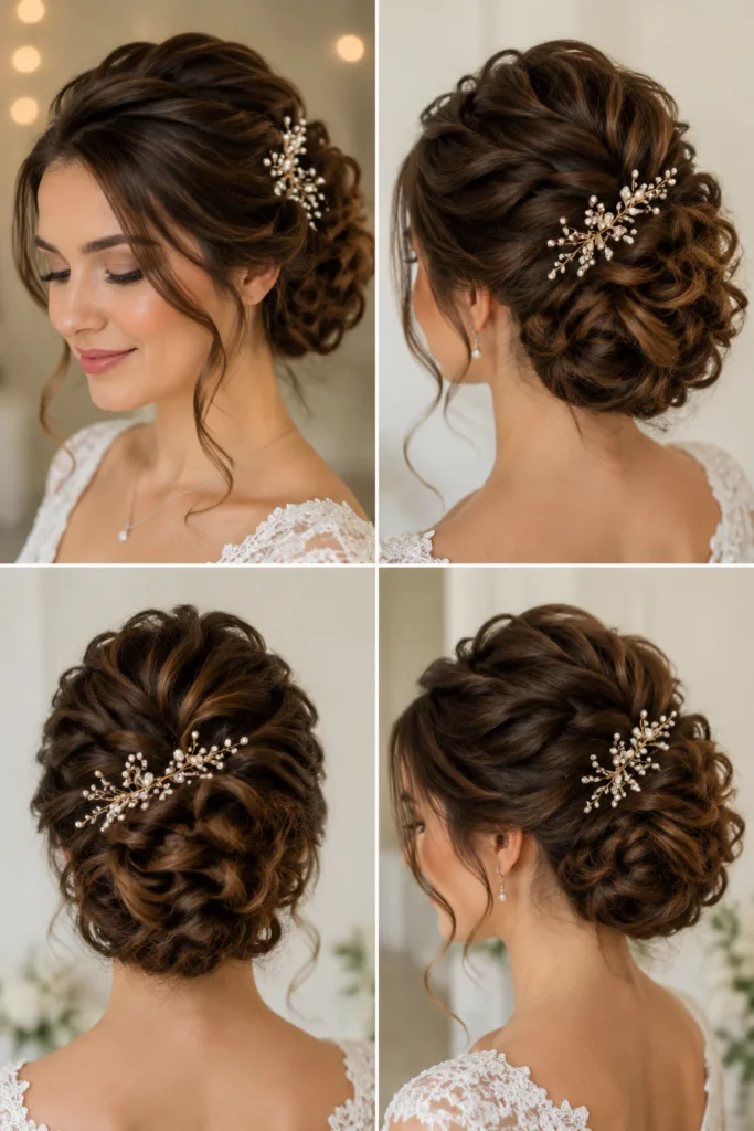 2. Romantic Twisted Updo for Brides