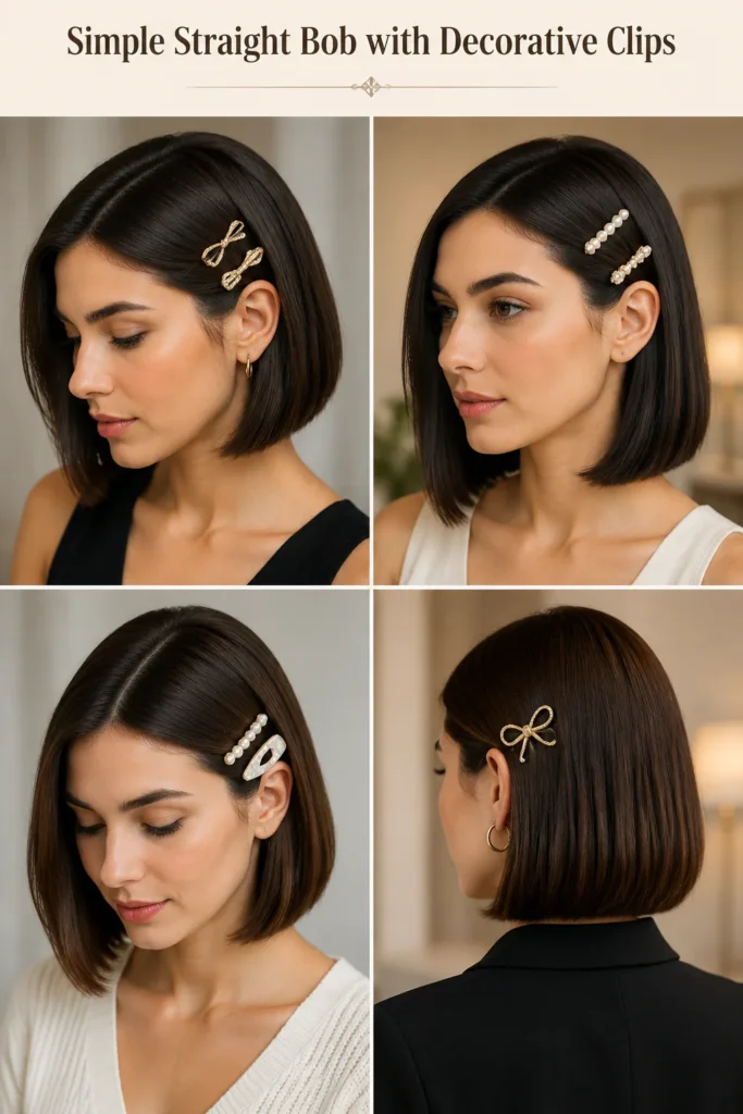 18. Simple Straight Bob with Decorative Clips