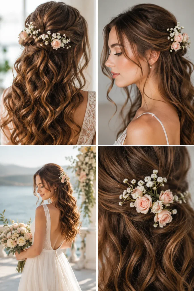 2. Soft Romantic Waves with Flower Accents
