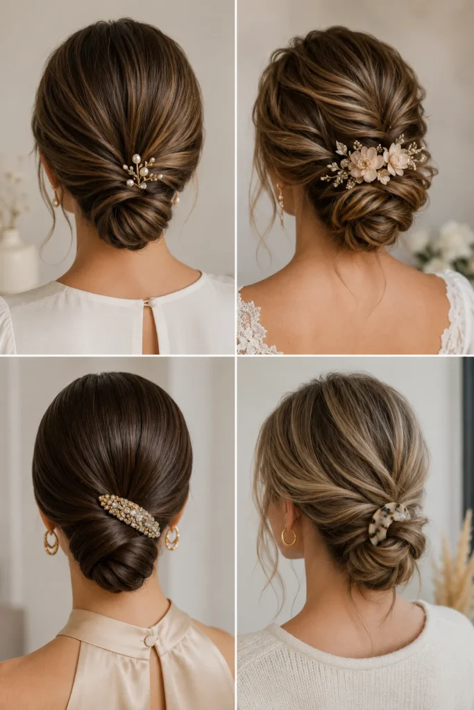 6. Twisted Low Knot with Hair Accessories