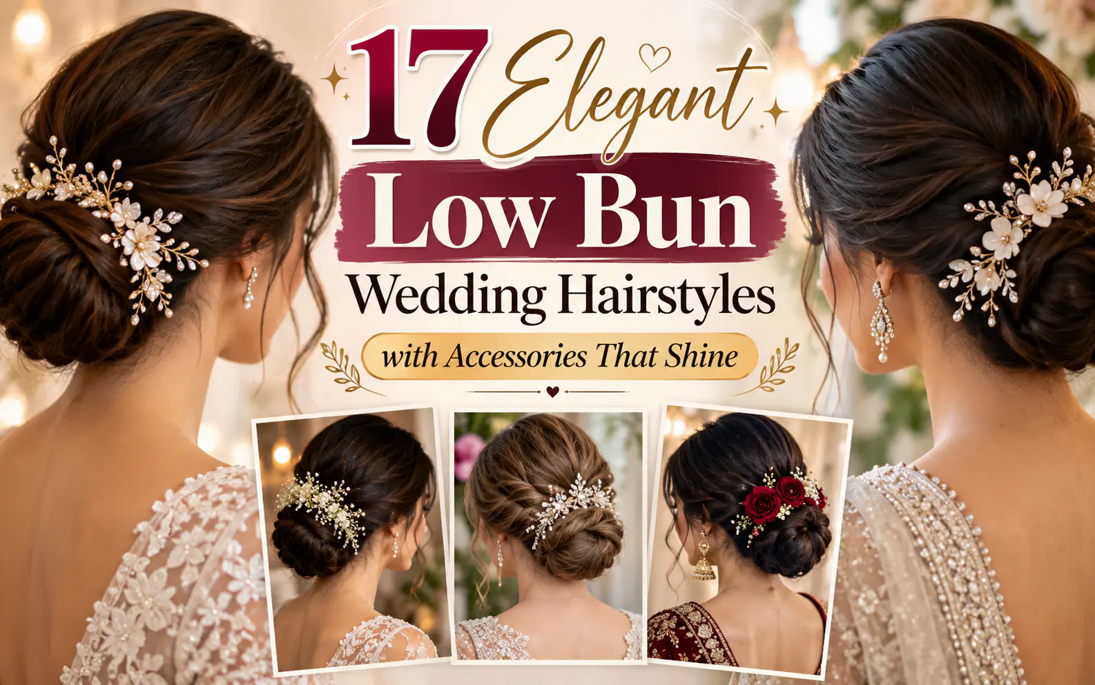 17 Elegant Low Bun Wedding Hairstyles with Accessories That Shine