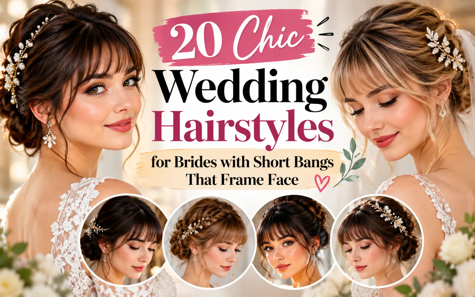 20 Chic Wedding Hairstyles for Brides with Short Bangs That Frame Face